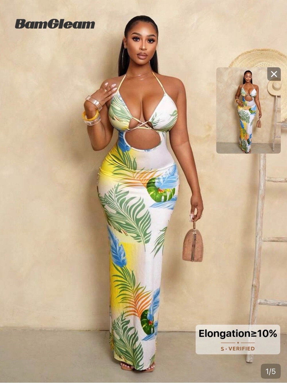 Tropical Cutout Halter Maxi Dress - White Multi